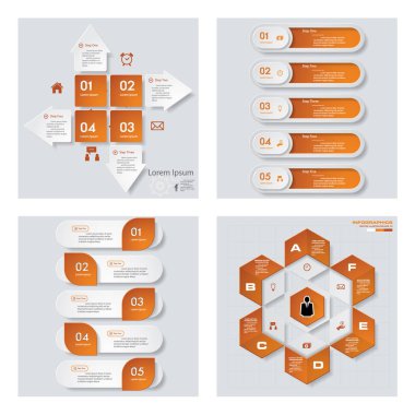 4 turuncu renk şablonu/grafik veya Web sitesi düzeni topluluğu. Vektör arka plan