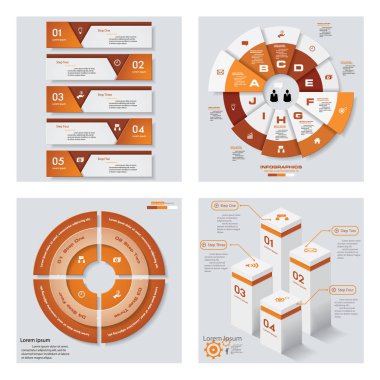 4 turuncu renk şablonu/grafik veya Web sitesi düzeni topluluğu. Vektör arka plan.
