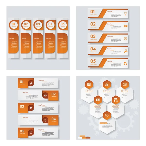 Collection de 4 gabarits couleur orange / mise en page graphique ou site web. Contexte vectoriel — Image vectorielle