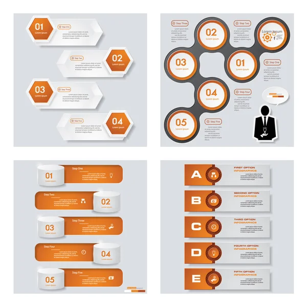 Samling av 4 orange färg mall/grafisk eller webbplats layout. Vector bakgrund — Stock vektor