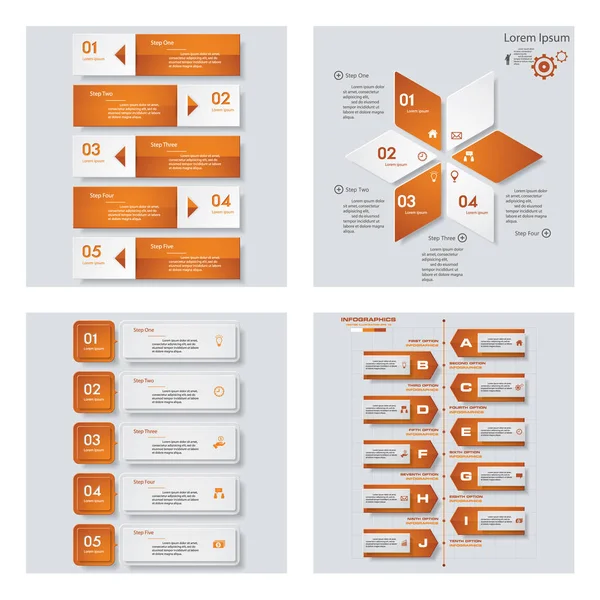 Colección de 4 plantillas de color naranja / diseño gráfico o sitio web. Fondo vectorial . — Vector de stock