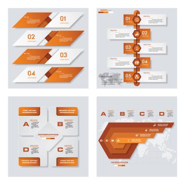 4 turuncu renk şablonu/grafik veya Web sitesi düzeni topluluğu. Vektör arka plan.