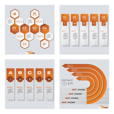 4 turuncu renk şablonu/grafik veya Web sitesi düzeni topluluğu. Vektör arka plan.
