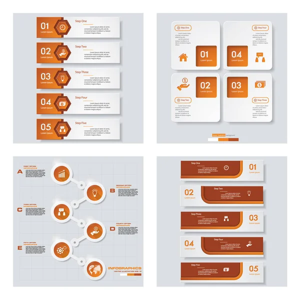 Colección de 4 plantillas de color naranja / diseño gráfico o sitio web. Fondo vectorial . — Vector de stock