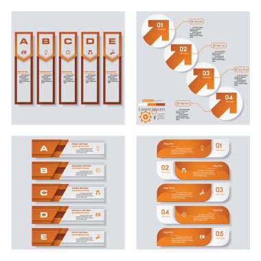 4 turuncu renk şablonu/grafik veya Web sitesi düzeni topluluğu. Vektör arka plan.