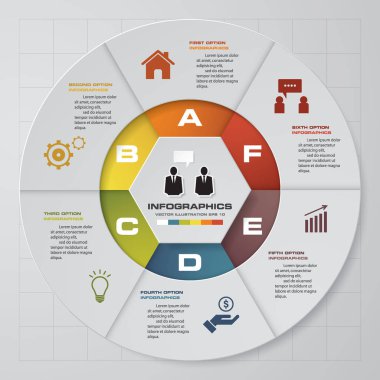 Soyut 6 basamak infographis öğeler. Vektör çizim.
