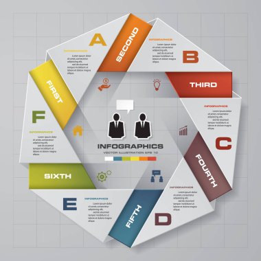 6 adım süreci. Basit ve düzenlenebilir tasarım öğesi soyut. Vektör.