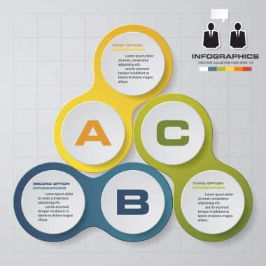 3 adımda infographics sunu şablonu. örnek metin ve veri alanı olan 3 adım. 