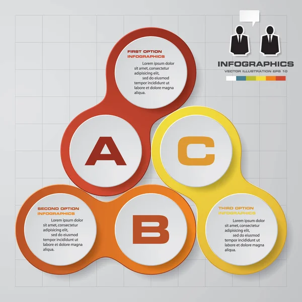3 stappen infographics presentatiesjabloon. 3 stappen met ruimte voor uw voorbeeldtekst & gegevens. — Stockvector