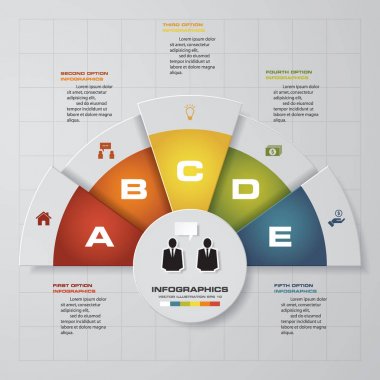 Basit ve düzenlenebilir 5 adımları şeması diyagramları şablonu/grafik veya Web sitesi düzeni.