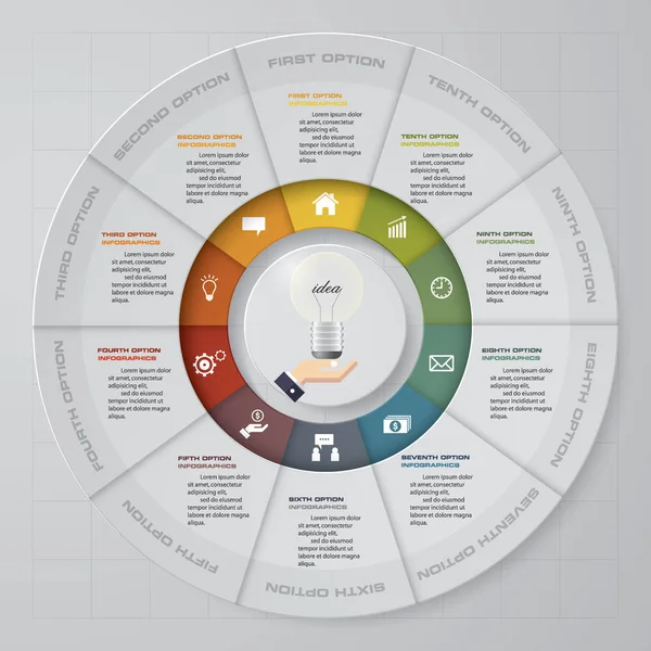 Abstraktní 10 kroků šablona s volným místem pro ukázku textu & dat. — Stockový vektor