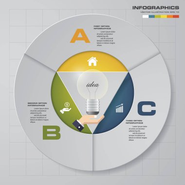 Basit ve düzenlenebilir 3 adımları şeması diyagramları şablonu/grafik veya Web sitesi düzeni. Vektör. 