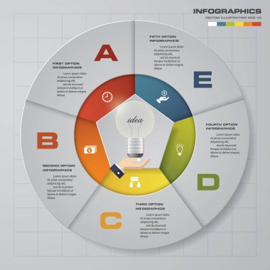 Basit ve düzenlenebilir 5 adımları şeması diyagramları şablonu/grafik veya Web sitesi düzeni.