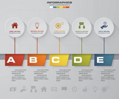 Basit ve düzenlenebilir 5 adımları şeması diyagramları şablonu/grafik veya Web sitesi düzeni.