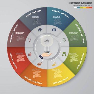Soyut 8 adımlar modern pasta grafiği infographics öğeler. Vektör çizim.