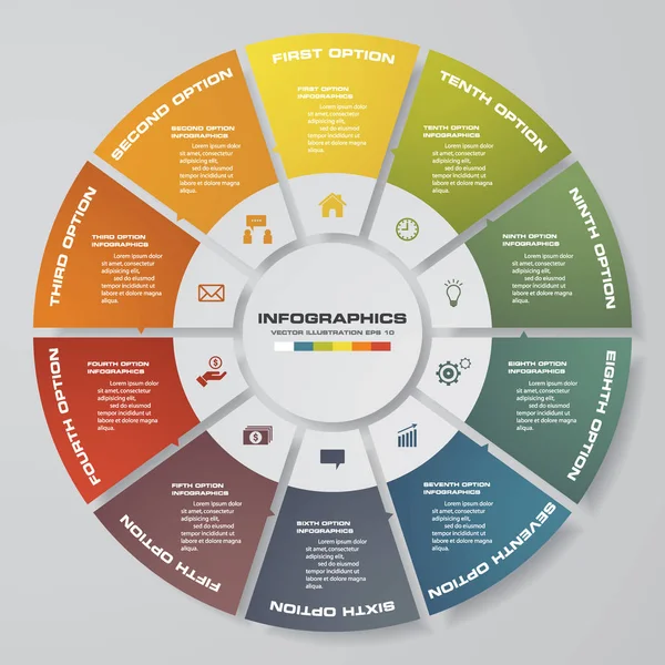 Soyut 10 adım modern pasta grafiği infographics öğeler. Vektör çizim.