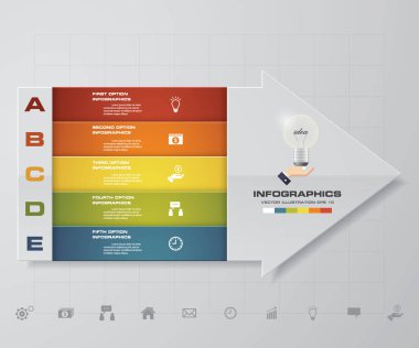 Ok şekli elemanları ile soyut 5 adım infographis. Vektör çizim.