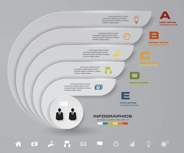 Plantilla de presentación moderna de 5 pasos. Diseño gráfico o del sitio web . — Vector de stock