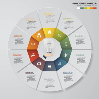 Soyut 10 adım modern pasta grafiği infographics öğeler. Vektör çizim.