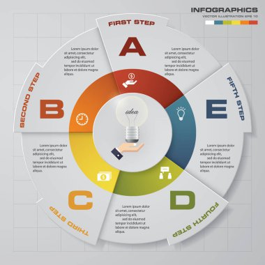 Soyut 5 adım modern pasta grafiği infographics öğeler.
