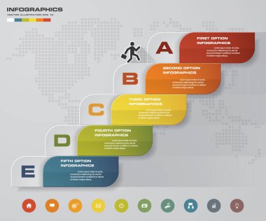 Modern 5 adım sunu şablonu. Grafik veya Web sitesi düzeni. 