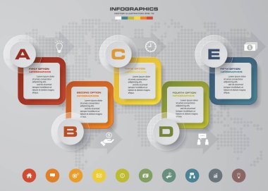 Modern 5 adım sunu şablonu. Grafik veya Web sitesi düzeni. 