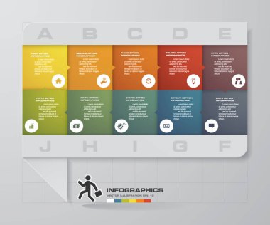iş grafiği. 10 adım şablonu/grafik veya Web sitesi düzeni diyagram. Vektör. 