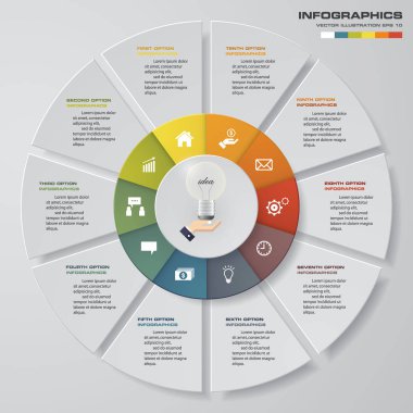 Soyut 10 adım modern pasta grafiği infographics öğeler. Vektör çizim.