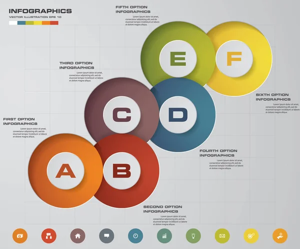 Processus en 6 étapes. Élément de design abstrait simple et modifiable. Vecteur . — Image vectorielle