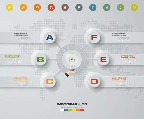 Processus moderne en 6 étapes. Élément de design abstrait simple et modifiable . — Image vectorielle