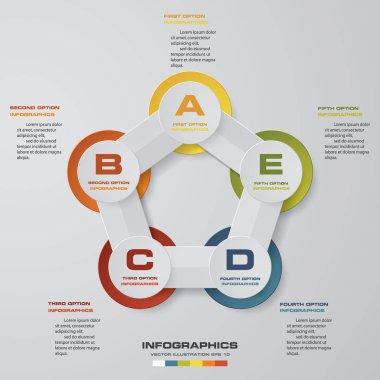 5 adım infographics sunu şablonu. örnek metin ve veri alanı olan 5 adım. 