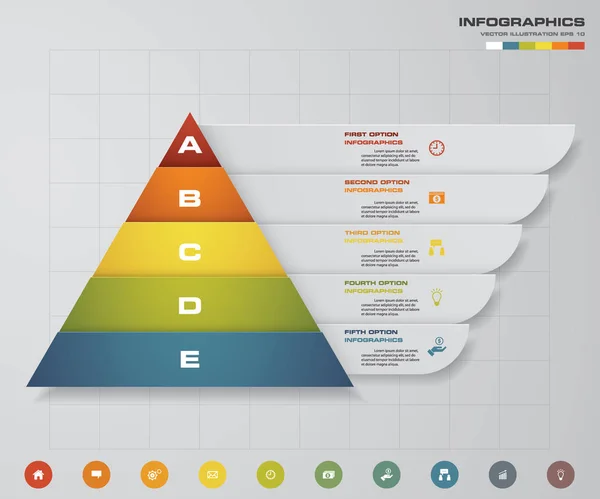 5 шагов пирамиды с свободным местом для текста на каждом уровне. инфографика, презентации или реклама . — стоковый вектор