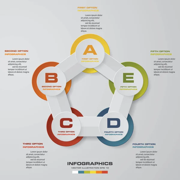 5 passos modelo de apresentação de infográficos. 5 passos com espaço para a sua amostra de texto e dados . — Vetor de Stock