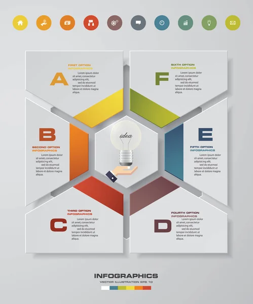 Infográfico 6 passos modelo de negócio ilustração vetorial . — Vetor de Stock