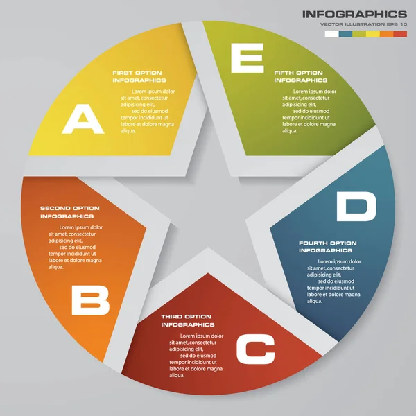 Résumé 5 étapes éléments d'infographie graphique à secteurs modernes . — Image vectorielle