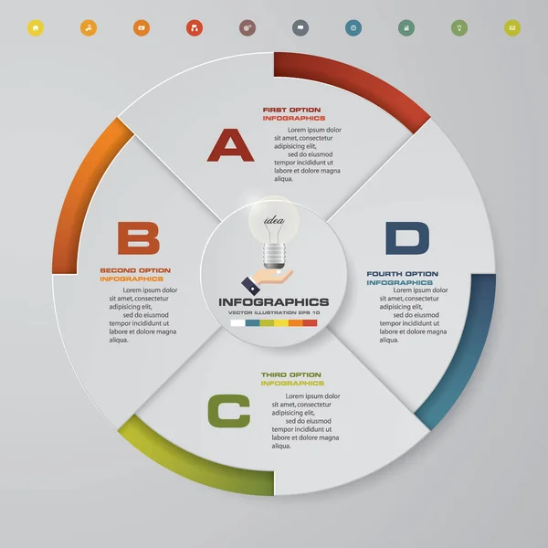 Abstract 4 stappen moderne cirkeldiagram infographics elementen. Vectorillustratie. — Stockvector