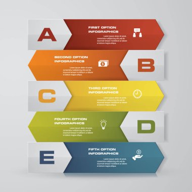 Soyut Infographics okları afiş tasarım öğeleri. 5 adım düzeni şablonu.