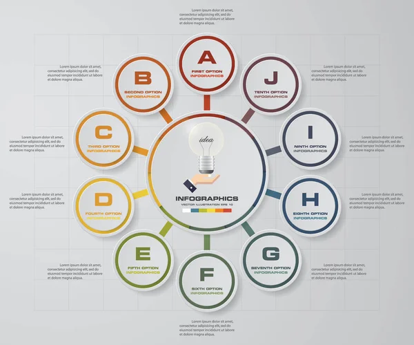 Abstract kleurrijk 10 stappen business Infographics elementen, platte sjabloonontwerp presentatie — Stockvector
