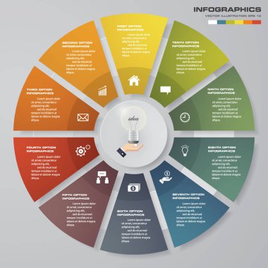 Modern 10 adım modern pasta grafik infographics öğeleri. Vektör çizim.