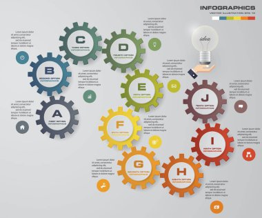 Infographic tasarım şablonu 10 seçenekleri sunu şablonu. Dişli şekil tarafından bağlayın. 