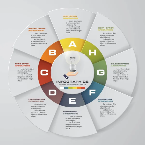 Abstracte 8 stappen moderne cirkeldiagram infographics elementen. Vectorillustratie. — Stockvector