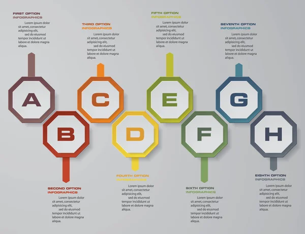 Modelo de apresentação de 8 etapas. 8 passos modelo de apresentação da linha do tempo . — Vetor de Stock