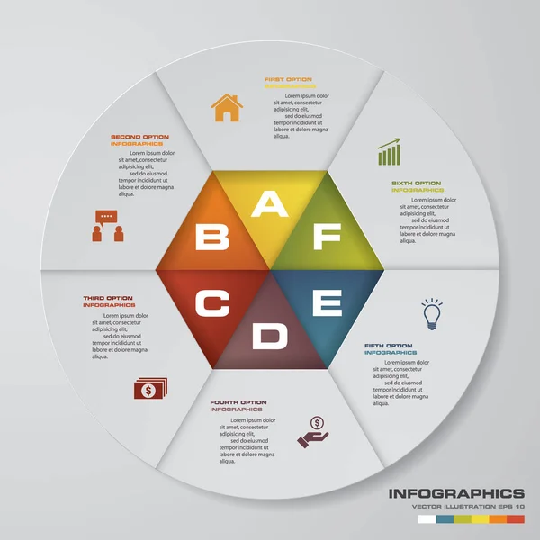 Abstrakte 2D Illustration Infografik. abstrakt 6 Schritte infografische Elemente. Vektorillustration. — Stockvektor