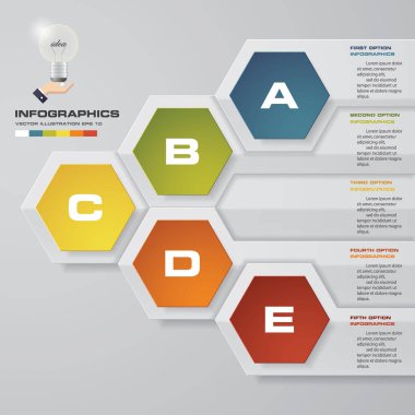 Infographic tasarım şablonu 5 seçenekleri sunu şablonu. 