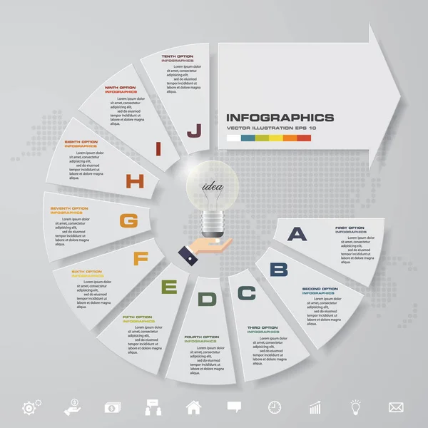 Modern 10 langkah dengan panah elemen infografis dengan set ikon untuk presentasi . - Stok Vektor