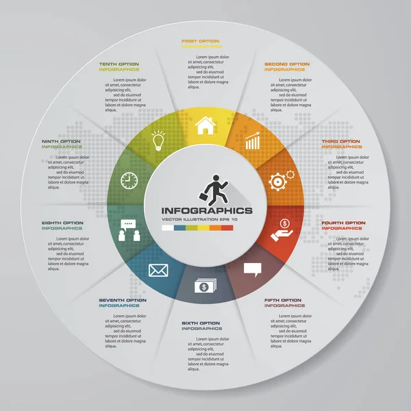Soyut 10 adım modern pasta grafiği infographics öğeler. Vektör çizim.