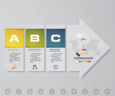 Ok şekli elemanları ile soyut 3 adımda infographics öğeler. Vektör çizim. Eps10.