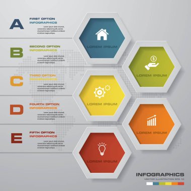 Modern 5 adım süreci. Basit ve düzenlenebilir tasarım öğesi soyut. Eps10.