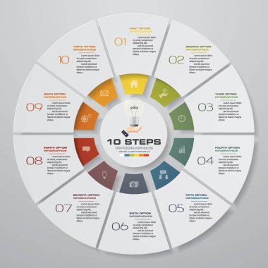 Modern 10 adım süreci. Basit ve düzenlenebilir pasta grafik tasarım Infographic öğesi. Eps10.