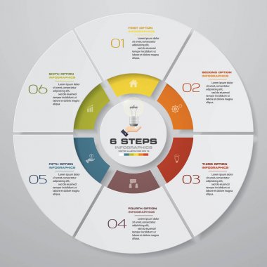 Modern 6 adımda işlemi. Basit ve düzenlenebilir pasta grafik tasarım Infographic öğesi. Eps10.